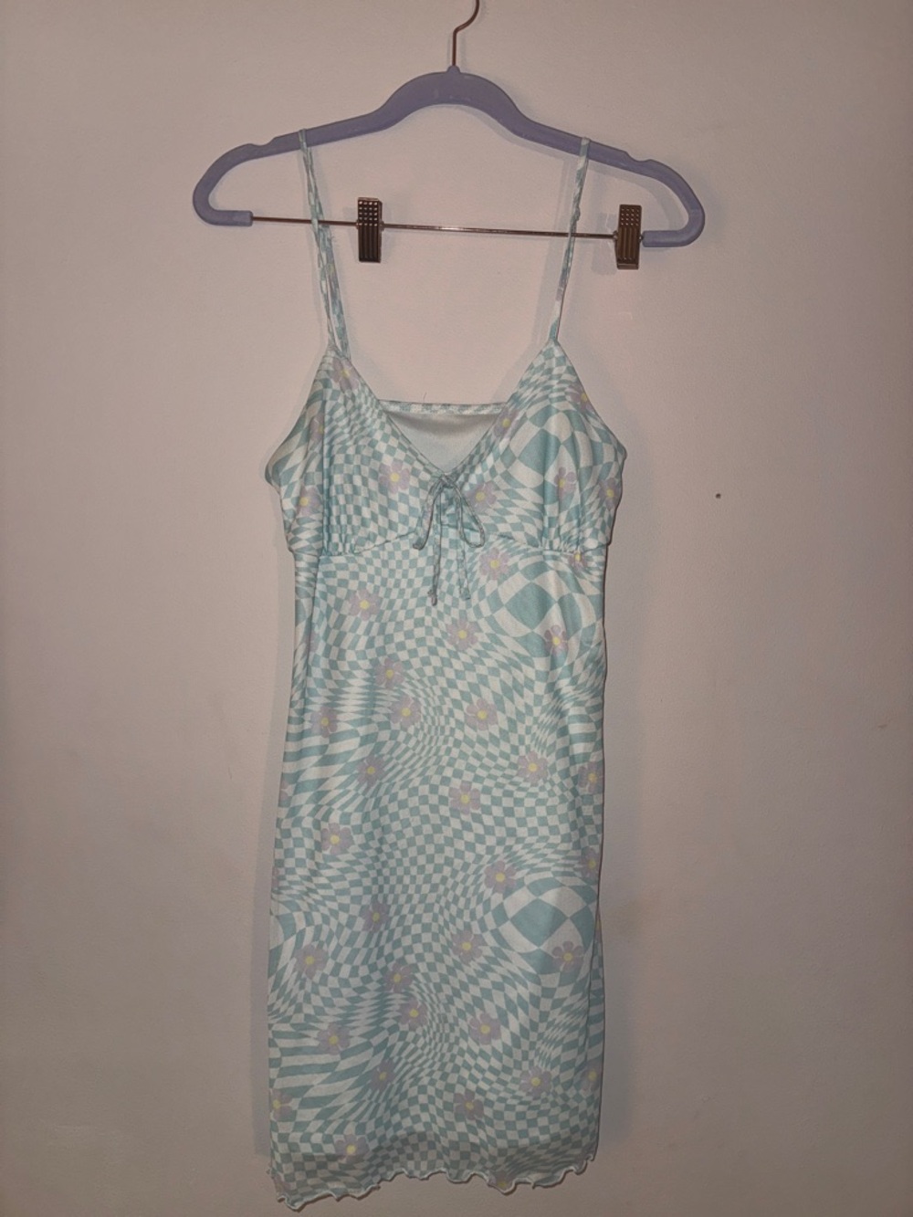 PacSun Mint Green Checker Spiral Mini Dress with Daisy Accents